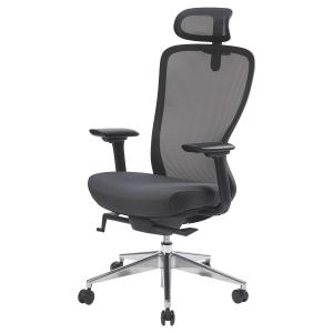 testFauteuil Confort Sitek avec tetiere – vue de face dossier filet et accoudoirs 4D